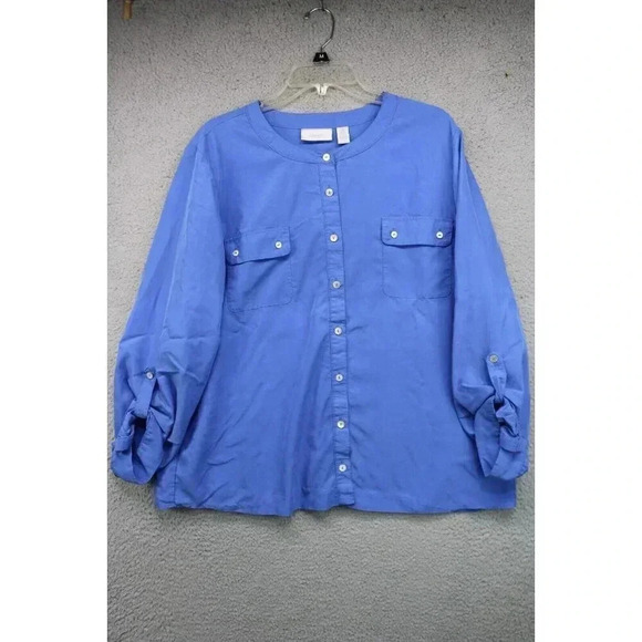 Chico's Button Up Long Tabbed Sleeves Blouse-Size 3 or XL(16) - Picture 1 of 9